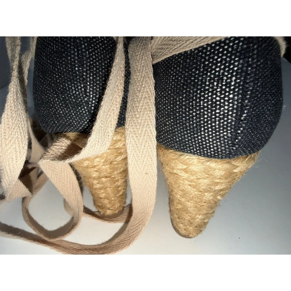 Twiggy London Espadrille Wedge Heels Navy‎ Metallic Lace Up Women's Shoes sz5